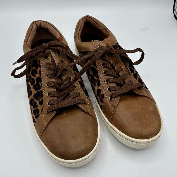 Born Sur Leopard Print Sneakers Women’s 9M Brown Leather Lace‑Up Low Top - Picture 1 of 13